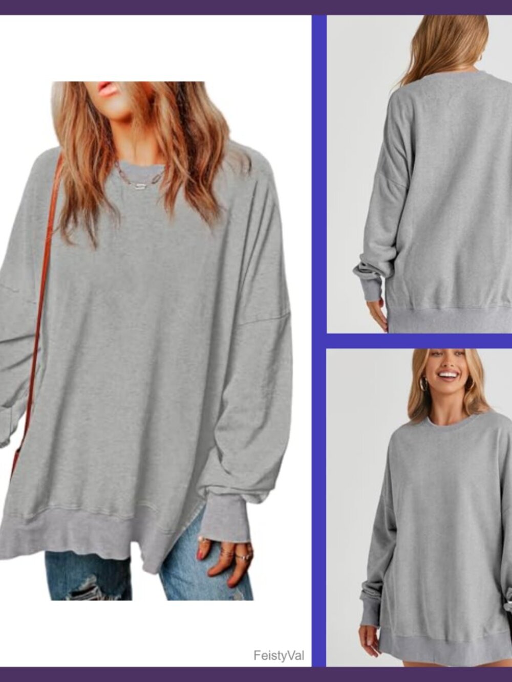 SHEWIN Women's Oversized Acid Wash Sweatshirt Crewneck Long Sleeve Pullover